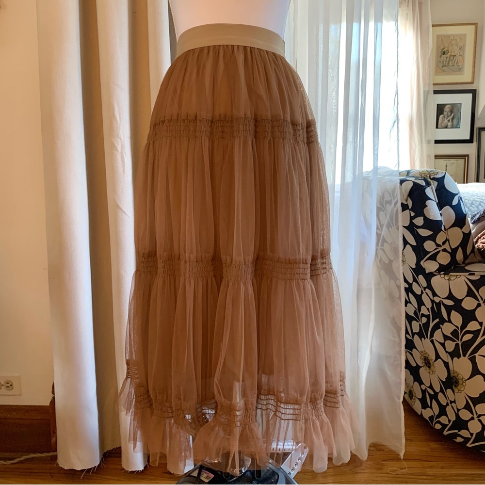 Brown Tiered Tulle Maxi Skirt
